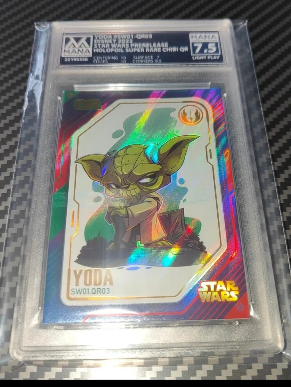 Yoda Jedi FACTORY ERROR Star Wars holographic chibi card graded Disney POP 1